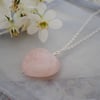 Rose quartz heart & silver chain necklace