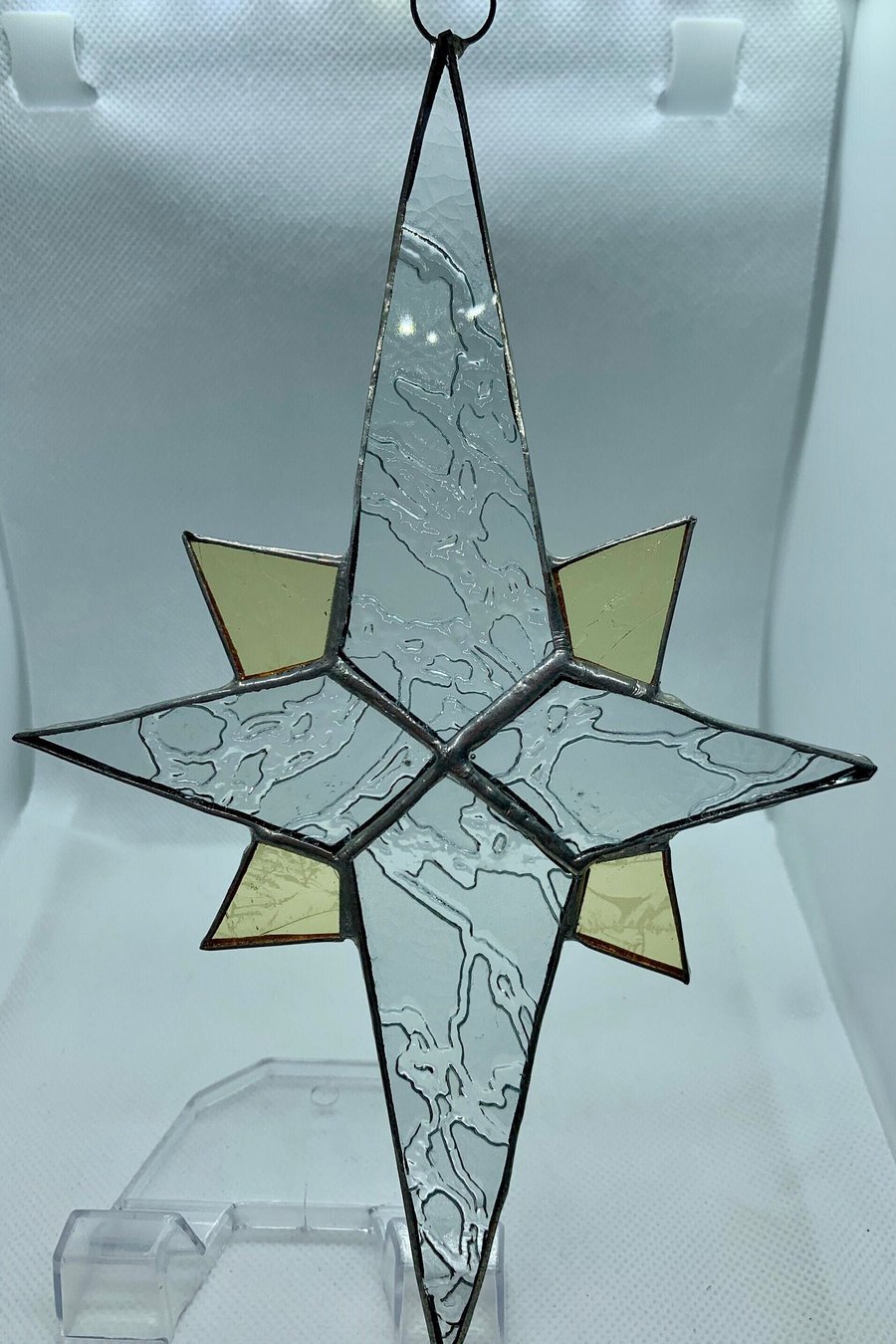 Stained glass Bethlehem star - Clear with yellow quarters