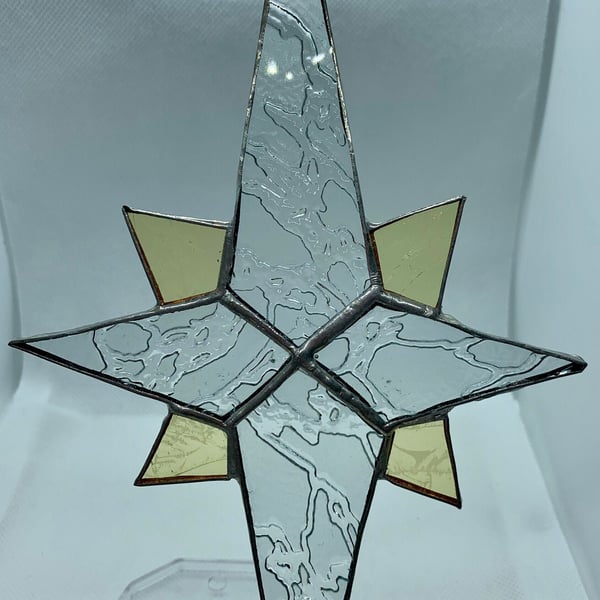 Stained glass Bethlehem star - Clear with yellow quarters
