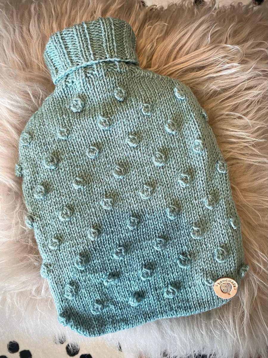 Hand Knitted Cosy Bobble Hot Water Bottle Cover