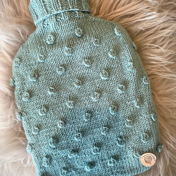 Hand Knitted Cosy Bobble Hot Water Bottle Cover