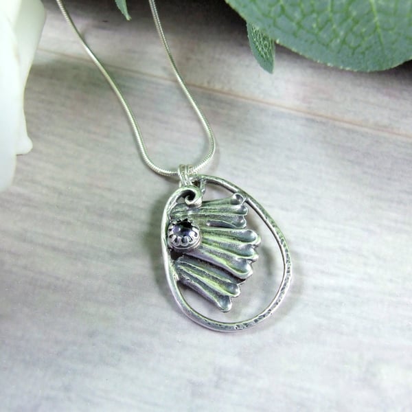 Bluebell Flower Necklace. Sterling Silver and Iolite Gemstone Pendant