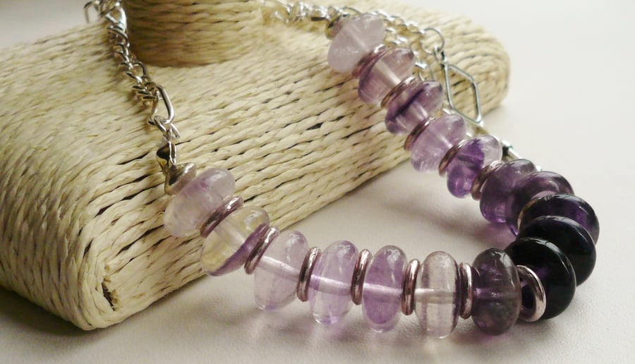 Purple Amethyst Rondelle Collar Necklace   KCJ754