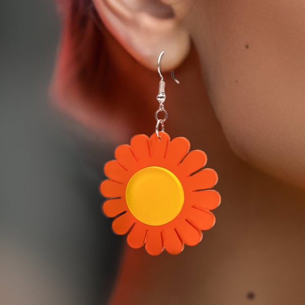 Sunny Orange Sunflower Earrings: Perfect 21st Birthday Surprise for Her