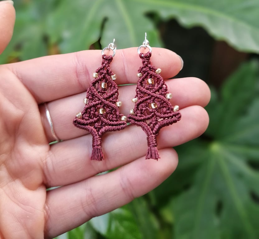 Macrame Christmas Tree Earrings