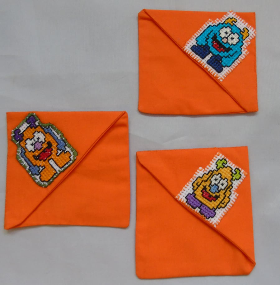 Monster Corner Bookmark (Orange Fabric) 