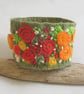 Embroidered and Felted Cuff - Crimson and Orange Roses 