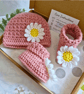 Daisy Baby Gift Set - Crochet Hat & Booties - Newborn to 6 Months