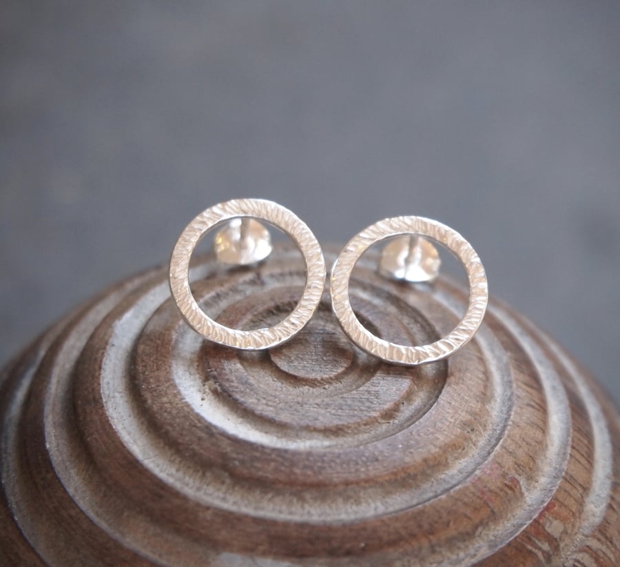 Hoop Stud Earrings, Silver ring stud earrings with texture