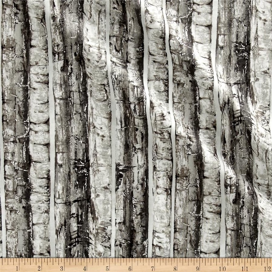 Fat Quarter Nocturne Silver Birch Trees Metallic 100% Cotton Quilting Fabric