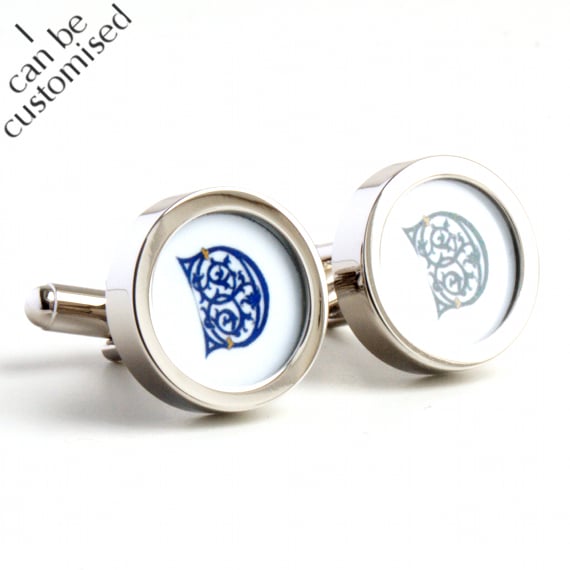 Custom Initial Cufflinks 15th Century Letters in a Selection of Colours