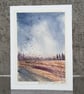 Rain Over The Countryside.  Blank Card. Original Painting