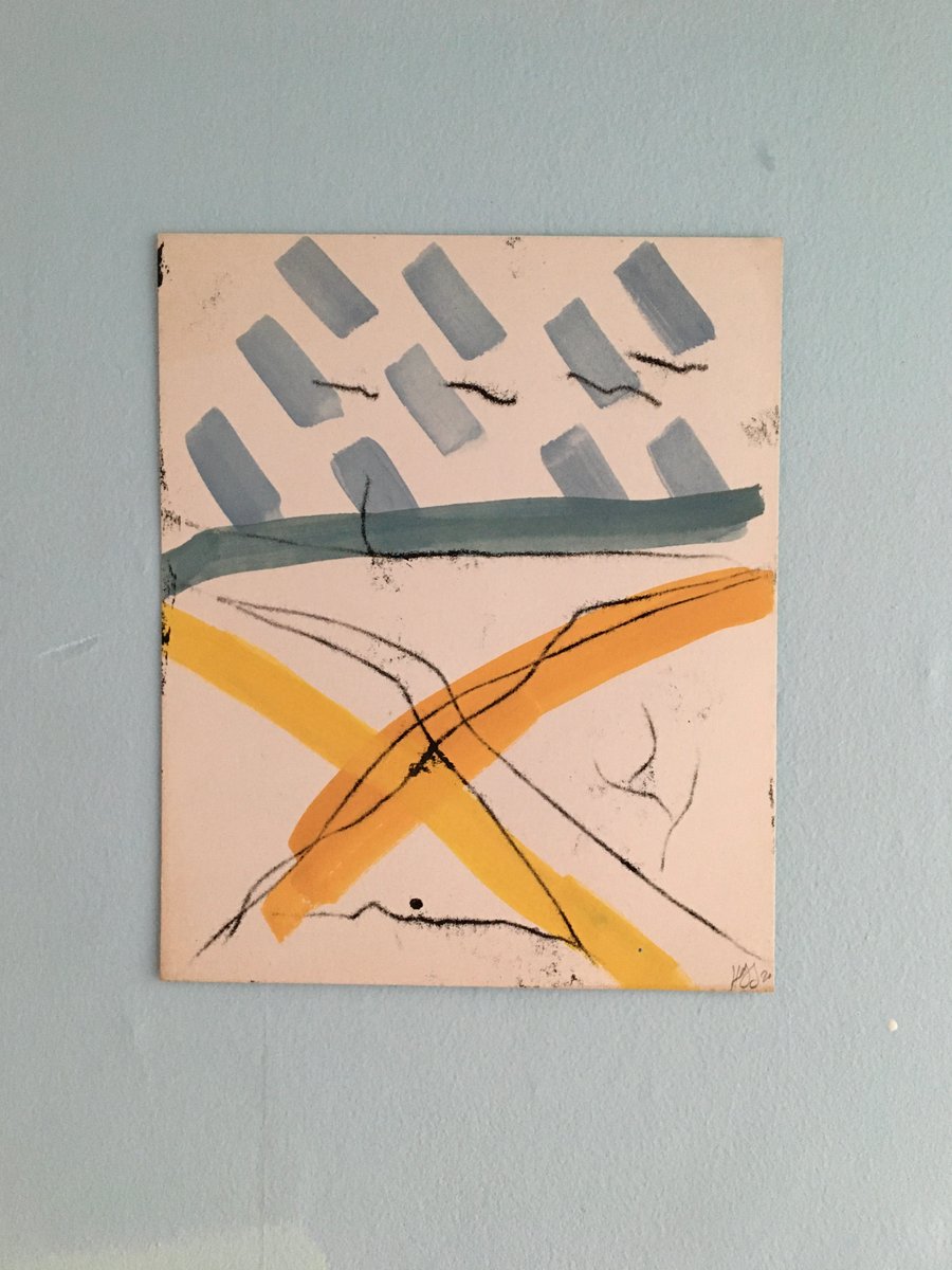 On Dartmoor by the River Avon 1 landscape monoprint with gouache on vintage card