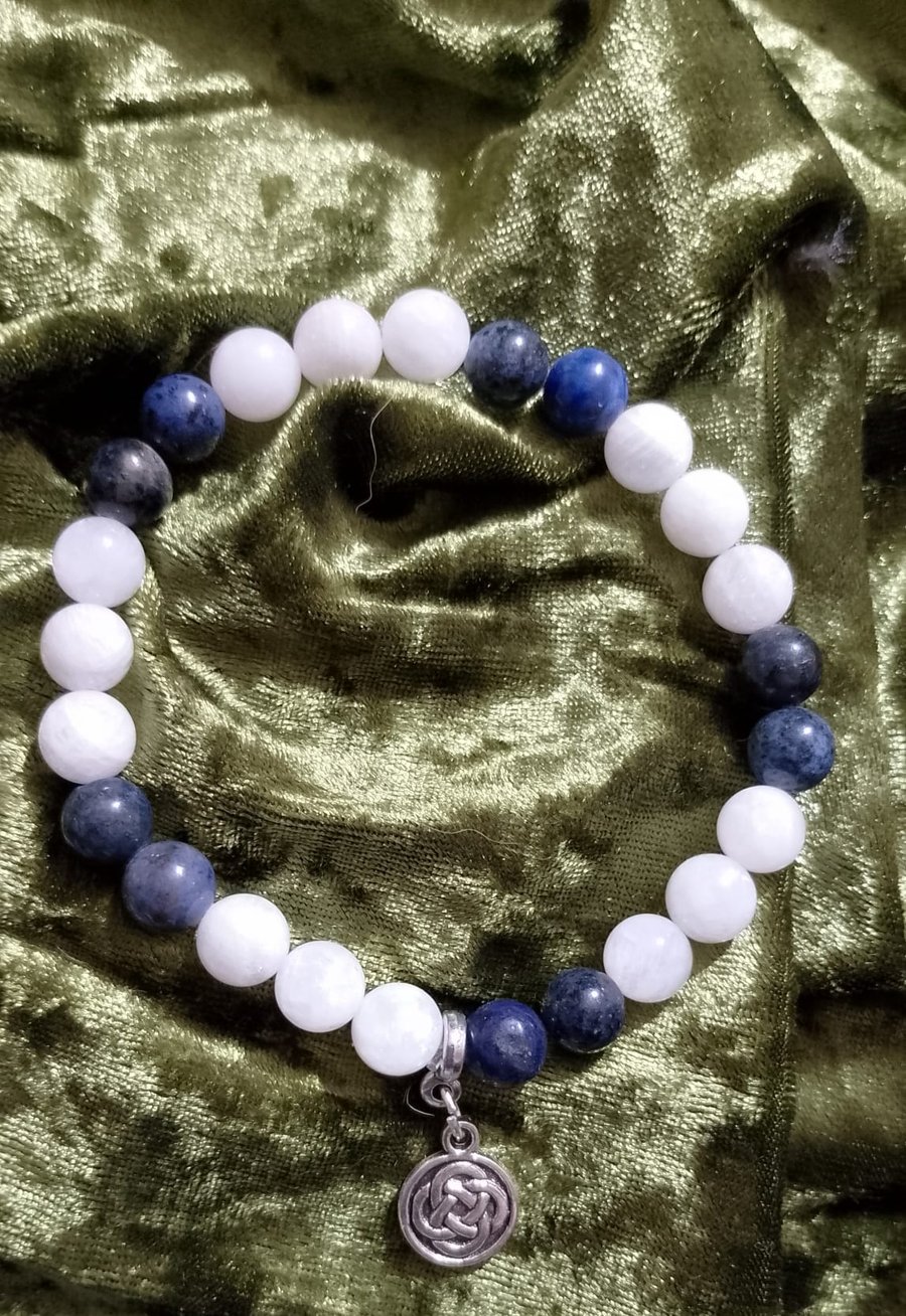 Dumortierite And Moonstone Gemstone Bracelet 
