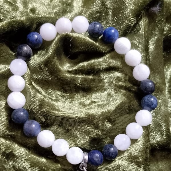 Dumortierite And Moonstone Gemstone Bracelet 