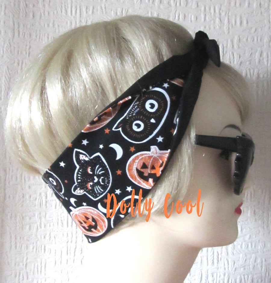 Halloween Hair Tie by Dolly Cool - Owl - Cat - Pumpkin Fabric with Moon and Star