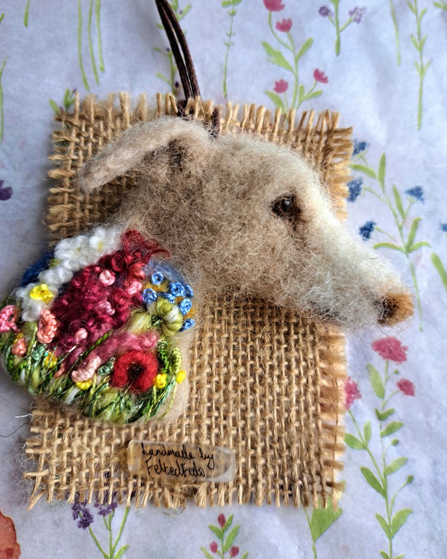 Needle Felted Lurcher Brooch