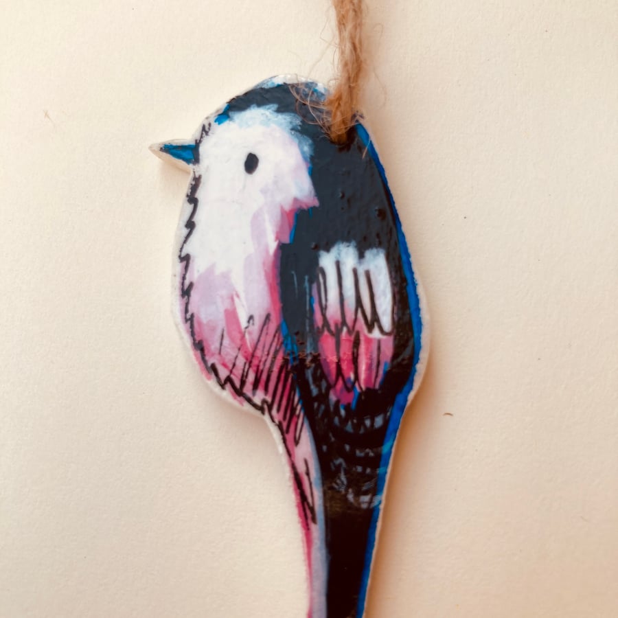 Hand painted bird, bird decoration, wooden ornament, hanging bird decoration