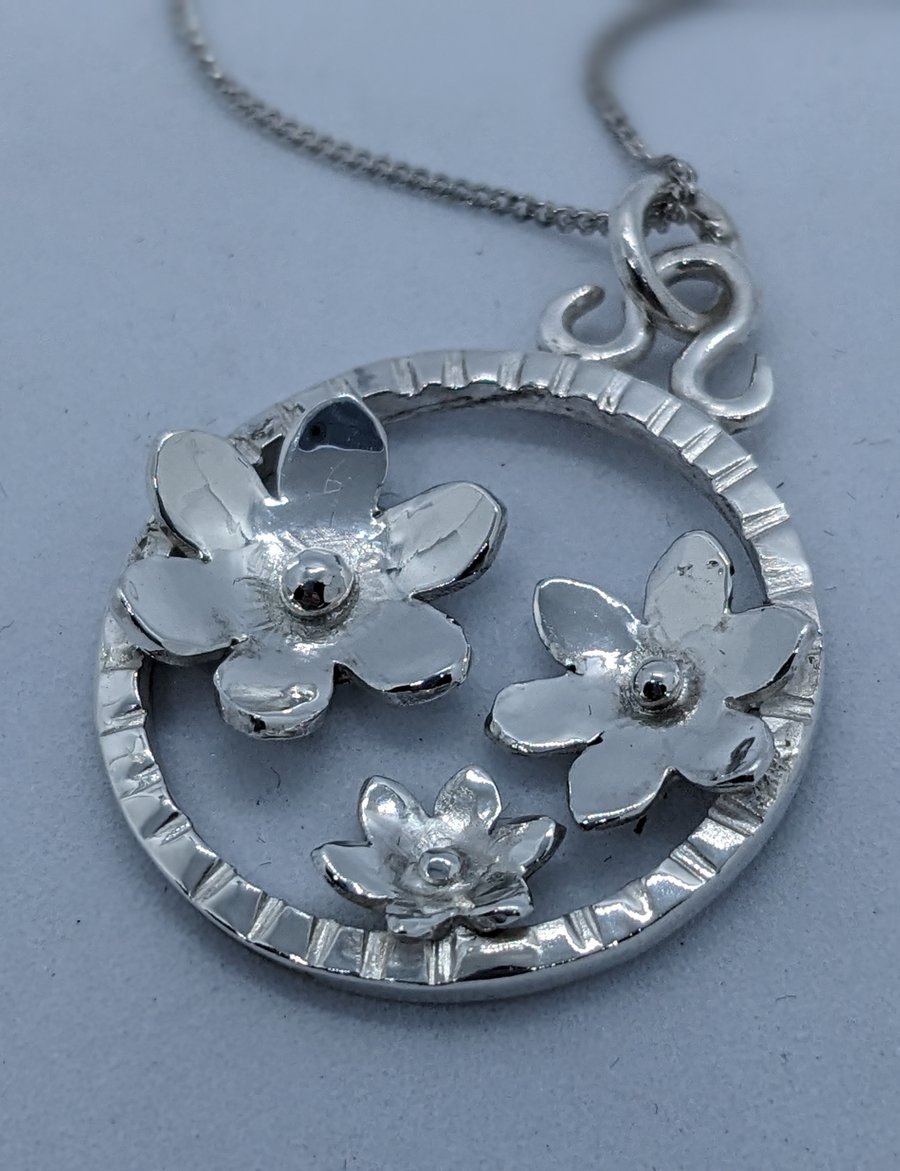 Sterling silver flowers pendant, Botanical jewellery, Christmas gift