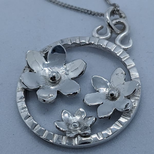 Sterling silver flowers pendant, Botanical jewellery, Christmas gift