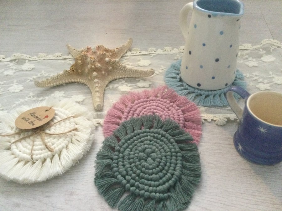 Stylish Handmade Macrame Coasters , boho decor, new house gift, coffee, tea 