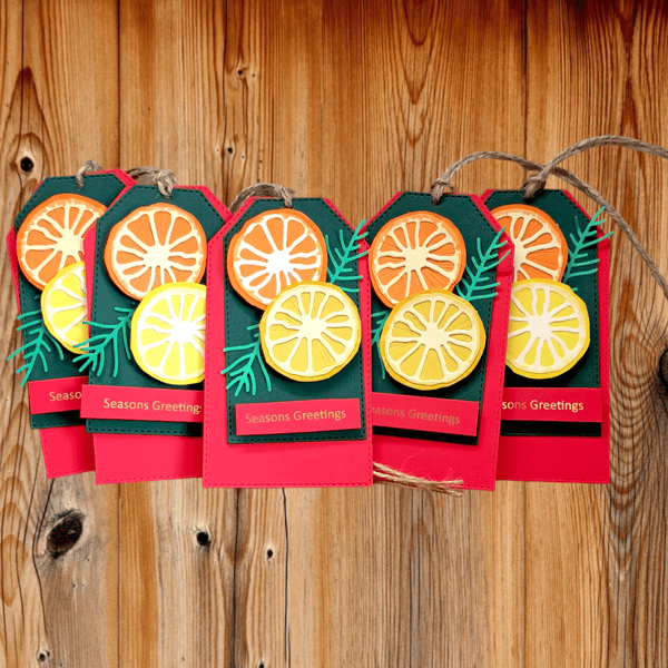Traditional oranges and lemons seasons greetings hand made gift tag