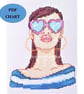 Fashion illustration cross stitch woman in sunglasses PDF digital Download chart - Image 1