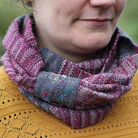 Hand Woven Hand Dyed Red Cowl With Hand Embroidery