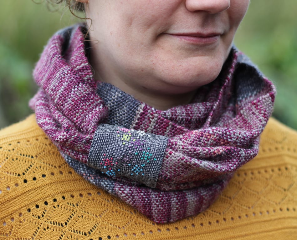 Hand Woven Hand Dyed Red Cowl With Hand Embroidery
