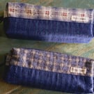 Fabric Boxy Pencil Pouch with Vintage Fabric Charm, Handmade Zipper Pouch