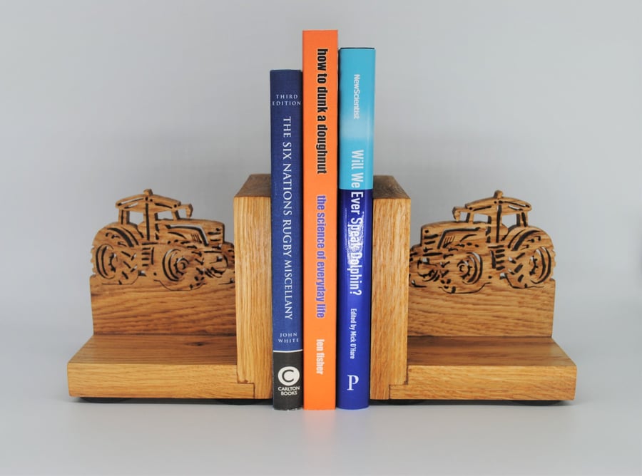 Tractor Bookends in Solid Oak