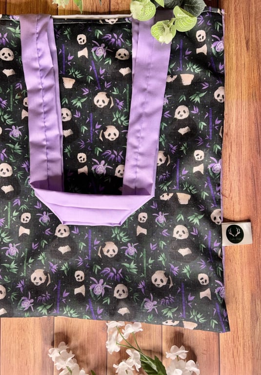 Giant Panda Tote Bag Reusable Lined Shopping Tote, lined cotton tote, shopper, s