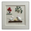 andmade Milk Glass Mice & Cheese Picture - Framed 8x8 Whimsical Coastal Art