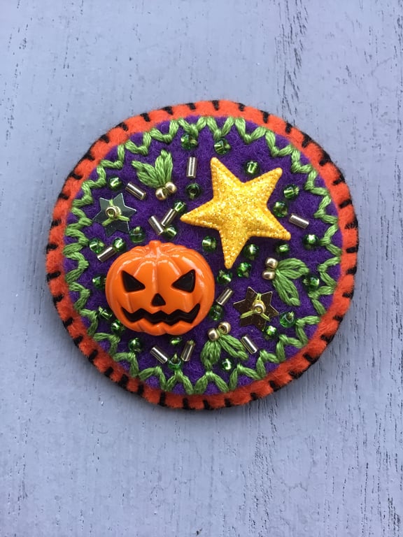 Hand Embroidered Scary Halloween Brooch