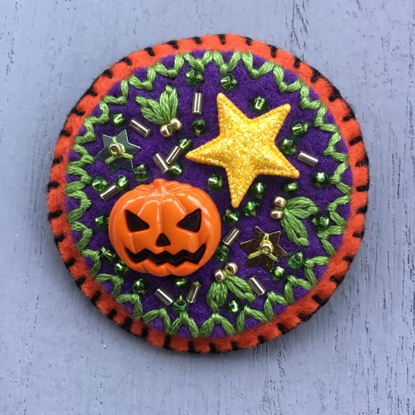 Hand Embroidered Scary Halloween Brooch