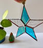 Iridescent blue teal stained glass star, stained glass Christmas decoration  - Image 6