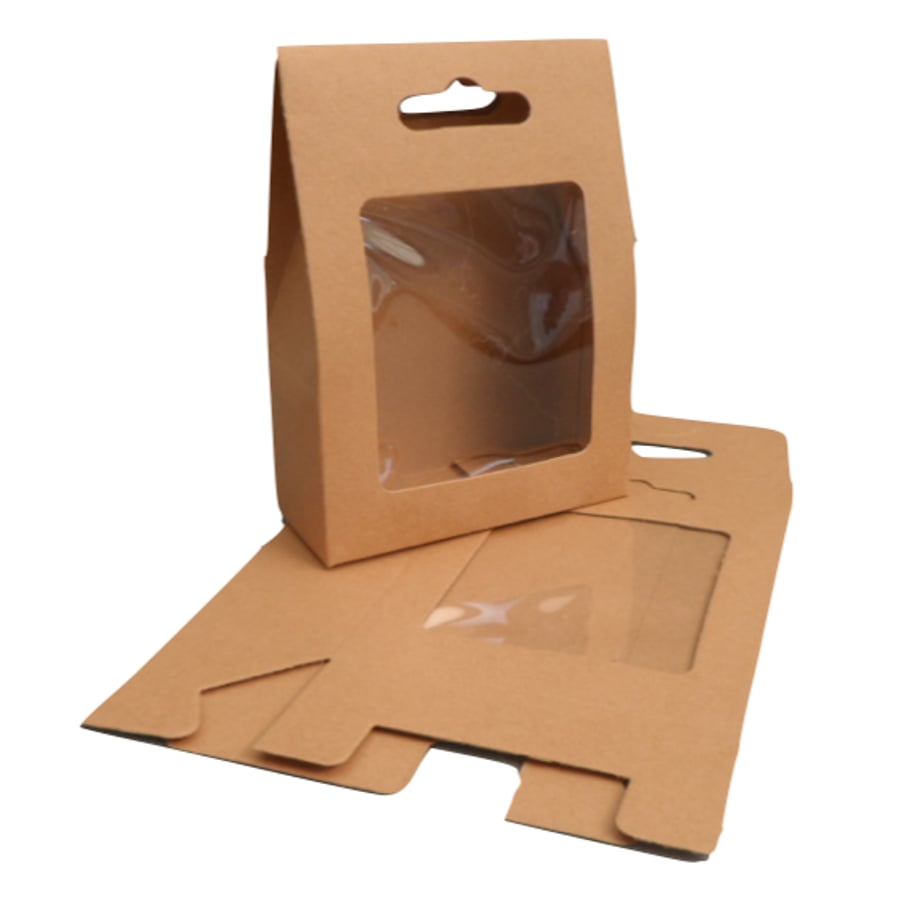 Pack of 10 kraft card boxes with window - small, 9.5x13x4.3cm