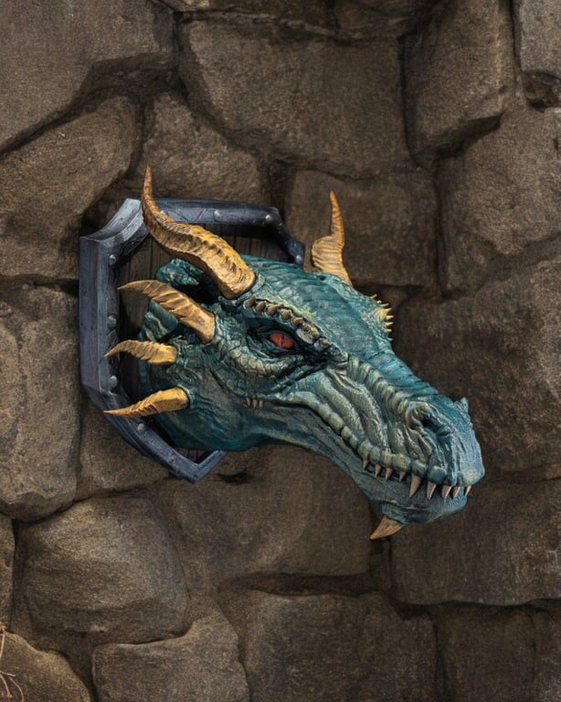 3D Printed Western Dragon Head Wall Mount: Emerald Green Fantasy Art