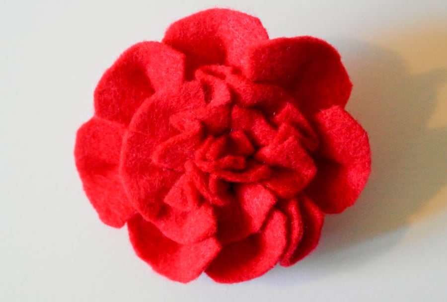 Felt Brooch - Handmade Red Flower Brooch - Hand Sewn Pin - Valentine Gift
