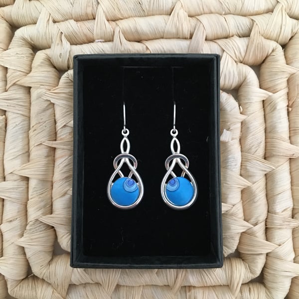 Bold Blue Teardrop Knot Earrings