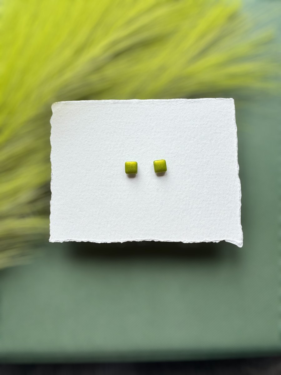 Green Metallic Polymer Clay Square Micro Studs 