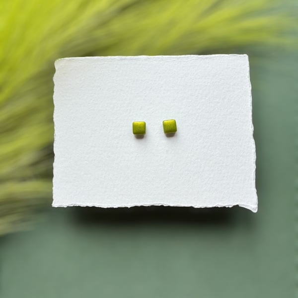 Green Metallic Polymer Clay Square Micro Studs 