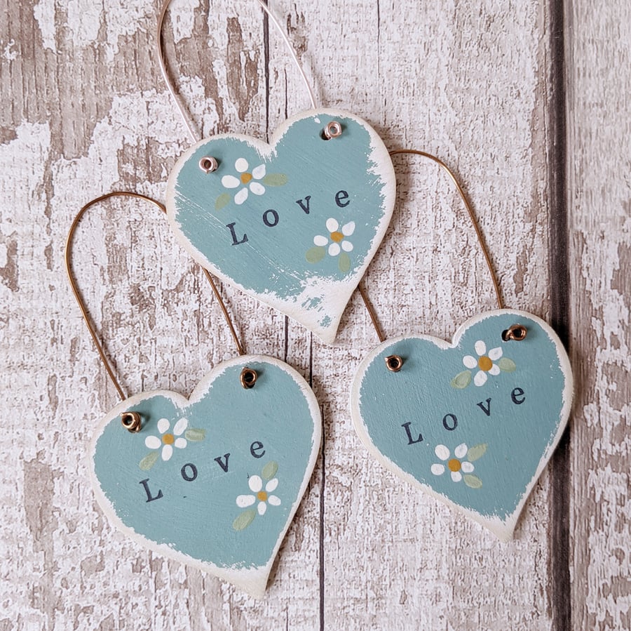 SALE Hand Painted Wooden Heart Hanging Decoration 'Love'