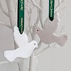 Pair of white doves, clay Christmas tree decorations, Christmas decor