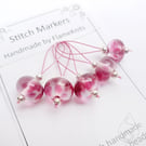 Lampwork Stitch Markers - Stained Glass Pinks