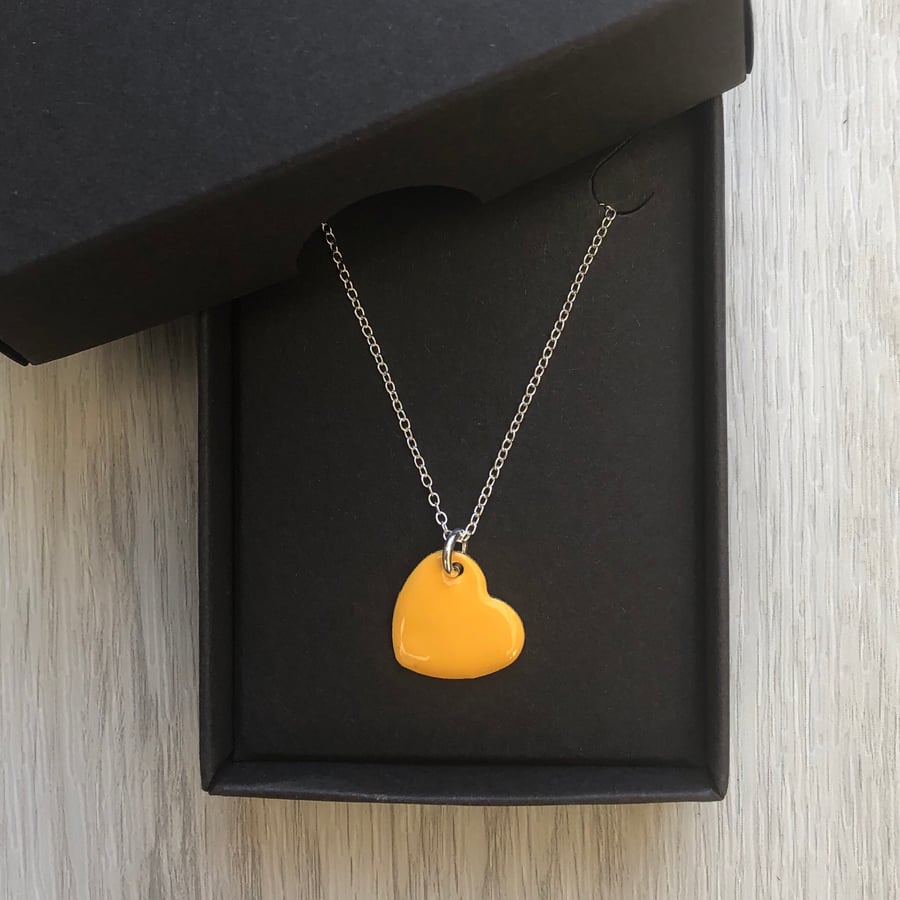 Mustard yellow enamel heart necklace