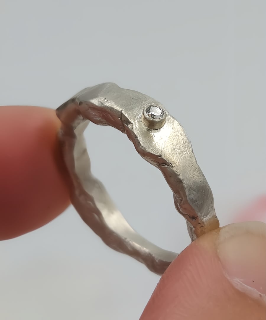 Molten Sterling Silver Ring with Lab-Grown Diamond