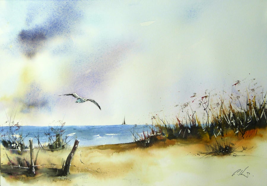 Beach, Original Watercolour Painting.