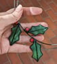 Stained Glass Holly Wreath, Christmas Wreath, Christmas Door Decoration  - Image 3