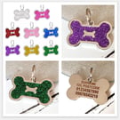Sparkly 40mm Bone Dog ID Tag. Alloy.